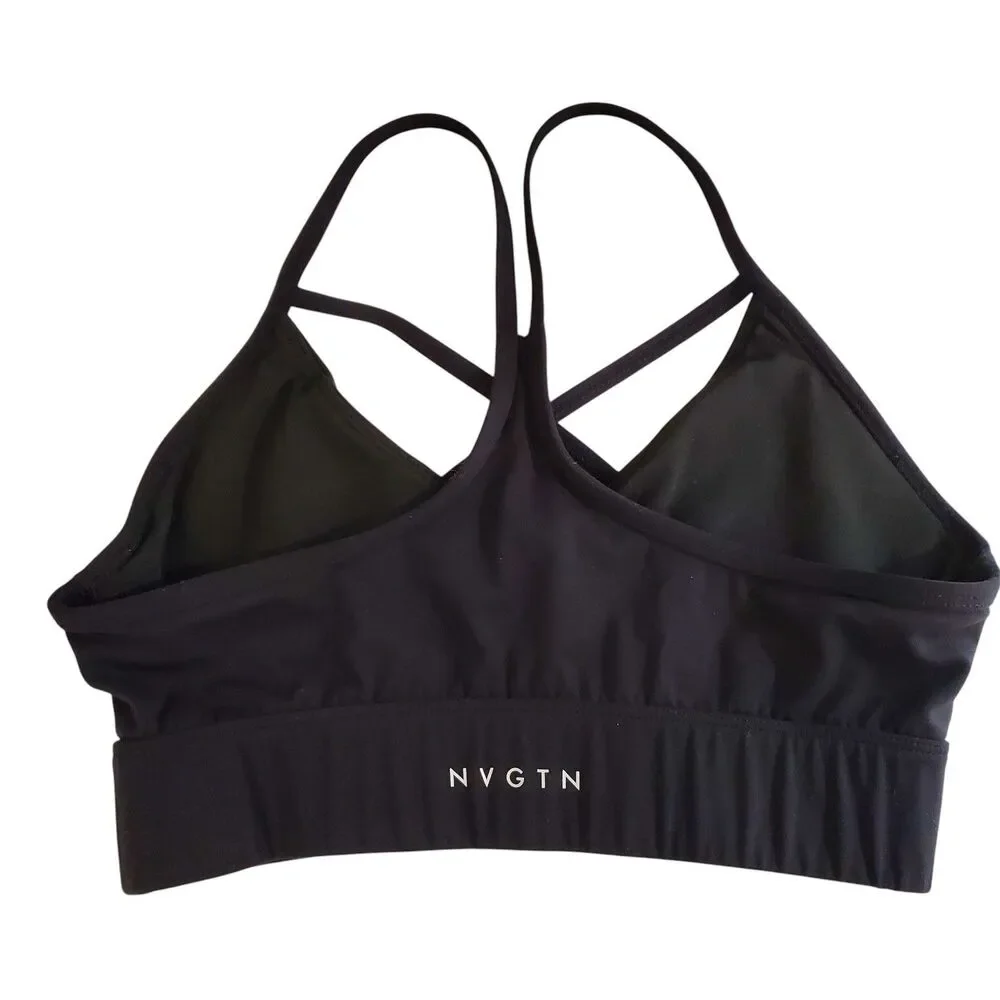 NVGTN Black Oasis Sports Bra Black size Medium Cross Strappy Racerback pull on